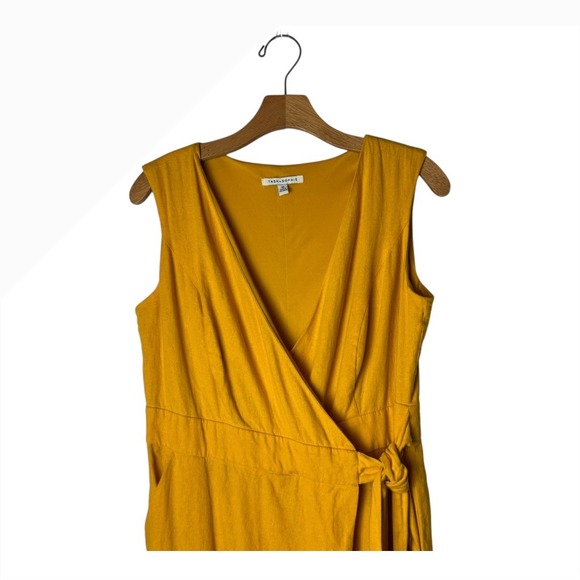 Tash+Sophie Jumpsuit Women 10 Yellow Linen Blend Sleeveless Wrap‎ Wide Leg Crop - Picture 4 of 11